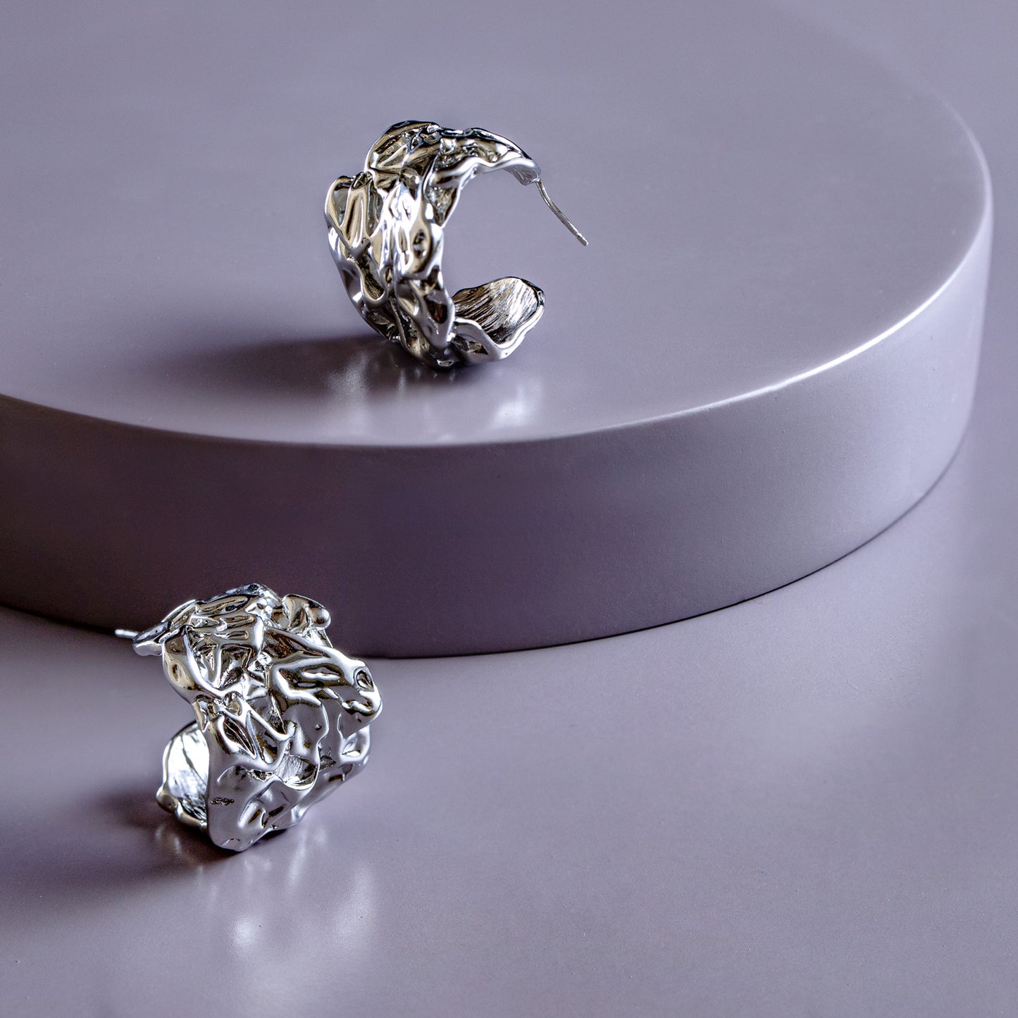 Beaten Silver Open Hoops