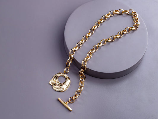 Beaten Medallion with T Bar Chain