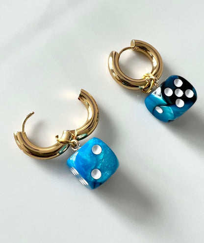 Game-on Charm Gold Hoops (Dice)