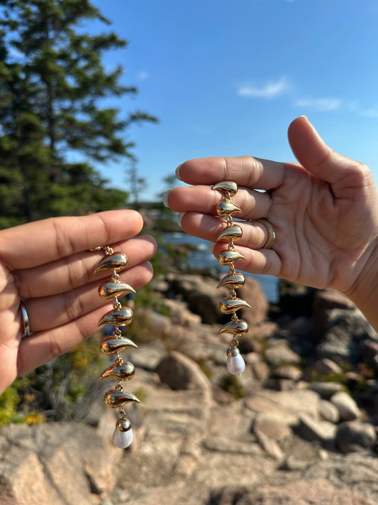 Sculptural Gold Drops with  Faux Pearl