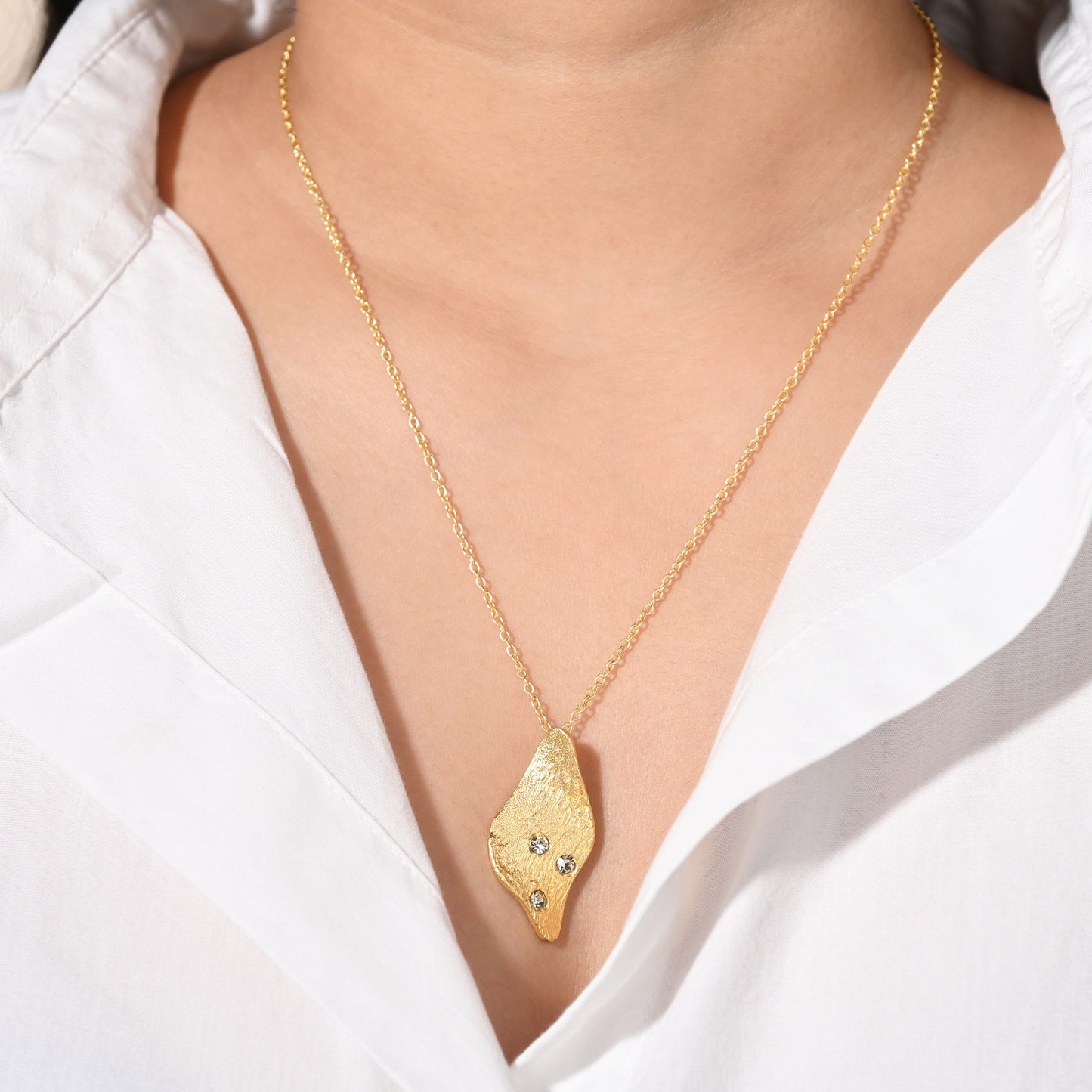Leaf Pendant with Crystals